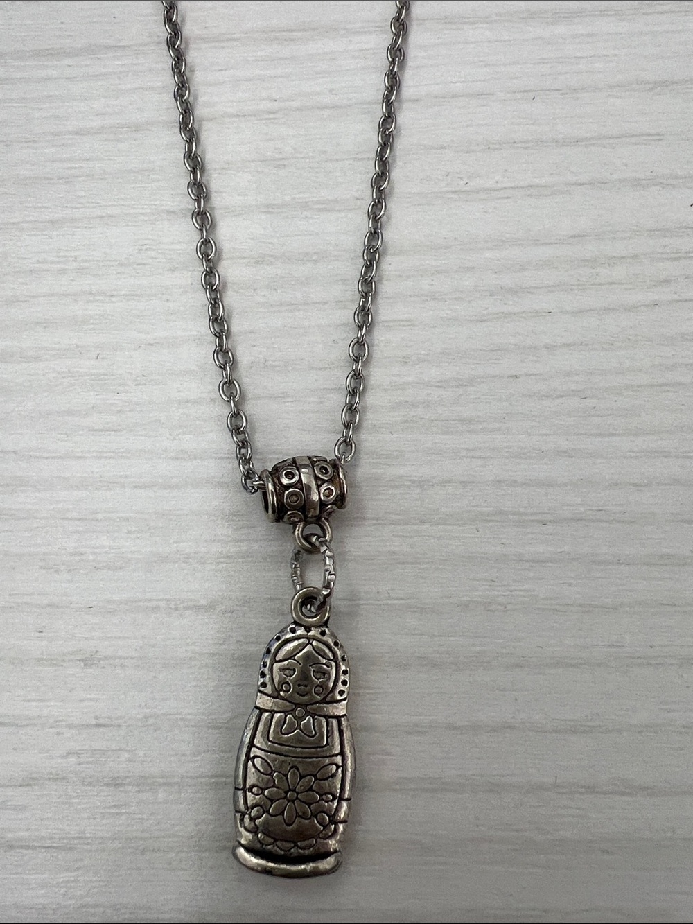 Silver Matryoshka Doll Pendant Necklace - Women Jewelry